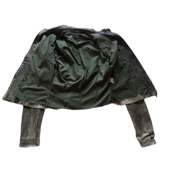 Blur Leather Aviator Jacket Khaki Green Cargo Pocket Bikercore - Picture 7 of 16